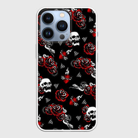 Чехол для iPhone 13 Pro с принтом Черепа и розы в Белгороде,  |  | diamond | diamonds | gothic | heart | hearts | roses | skull | skulls | snake | snakes | tattoo | tattoos | брилианты | бриллианты | готика | готическая | готичная | змеи | змея | розы | сердца | сердце | тату | татуировка | татуировки | череп 