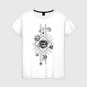 Женская футболка хлопок с принтом Планеты в Белгороде, 100% хлопок | прямой крой, круглый вырез горловины, длина до линии бедер, слегка спущенное плечо | алхимия | дельта | заговор | иллюминаты | масонство | масоны | наблюдение | наугольник | символы | циркуль | эзотерика