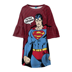 Детское платье 3D с принтом I am your Superman в Белгороде, 100% полиэстер | прямой силуэт, чуть расширенный к низу. Круглая горловина, на рукавах — воланы | man | steel | superman | vdzajul | супермен | супермэн