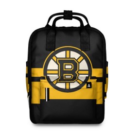 Женский рюкзак 3D с принтом BOSTON BRUINS NHL в Белгороде, 100% полиэстер | лямки с регулируемой длиной, сверху ручки, чтобы рюкзак нести как сумку. Основное отделение закрывается на молнию, как и внешний карман. Внутри два дополнительных кармана, один из которых закрывается на молнию. По бокам два дополнительных кармашка, куда поместится маленькая бутылочка
 | Тематика изображения на принте: black | boston | bruins | hockey | ice | logo | nhl | sport | usa | бостон | брюинз | логотип | нхл | спорт | хоккей