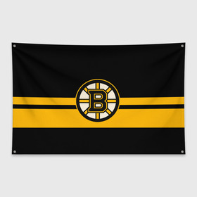 Флаг-баннер с принтом BOSTON BRUINS NHL в Белгороде, 100% полиэстер | размер 67 х 109 см, плотность ткани — 95 г/м2; по краям флага есть четыре люверса для крепления | black | boston | bruins | hockey | ice | logo | nhl | sport | usa | бостон | брюинз | логотип | нхл | спорт | хоккей