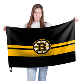 Флаг 3D с принтом BOSTON BRUINS NHL в Белгороде, 100% полиэстер | плотность ткани — 95 г/м2, размер — 67 х 109 см. Принт наносится с одной стороны | black | boston | bruins | hockey | ice | logo | nhl | sport | usa | бостон | брюинз | логотип | нхл | спорт | хоккей