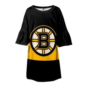 Детское платье 3D с принтом BOSTON BRUINS NHL в Белгороде, 100% полиэстер | прямой силуэт, чуть расширенный к низу. Круглая горловина, на рукавах — воланы | Тематика изображения на принте: black | boston | bruins | hockey | ice | logo | nhl | sport | usa | бостон | брюинз | логотип | нхл | спорт | хоккей