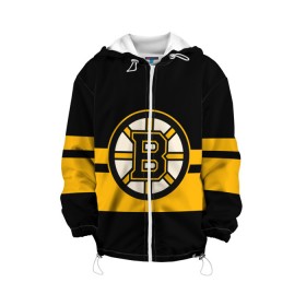 Детская куртка 3D с принтом BOSTON BRUINS NHL в Белгороде, 100% полиэстер | застежка — молния, подол и капюшон оформлены резинкой с фиксаторами, по бокам — два кармана без застежек, один потайной карман на груди, плотность верхнего слоя — 90 г/м2; плотность флисового подклада — 260 г/м2 | black | boston | bruins | hockey | ice | logo | nhl | sport | usa | бостон | брюинз | логотип | нхл | спорт | хоккей