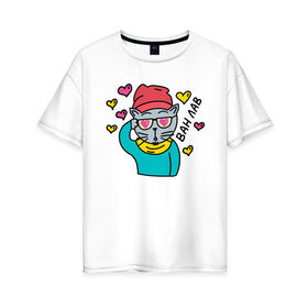 Женская футболка хлопок Oversize с принтом Влюбленный кот-хипстер в Белгороде, 100% хлопок | свободный крой, круглый ворот, спущенный рукав, длина до линии бедер
 | 