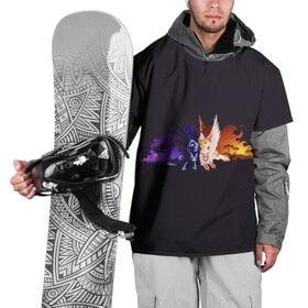 Накидка на куртку 3D с принтом День и ночь в Белгороде, 100% полиэстер |  | Тематика изображения на принте: nightmare moon | арт | день | звёзды | ночь | огонь | пламя | рисунок