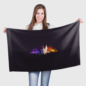Флаг 3D с принтом День и ночь в Белгороде, 100% полиэстер | плотность ткани — 95 г/м2, размер — 67 х 109 см. Принт наносится с одной стороны | nightmare moon | арт | день | звёзды | ночь | огонь | пламя | рисунок