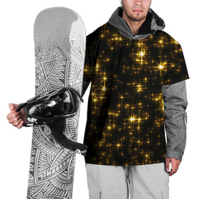 Накидка на куртку 3D с принтом Золотые звёзды в Белгороде, 100% полиэстер |  | блеск | звёзды | золото | ночь | сияние | темнота | черный