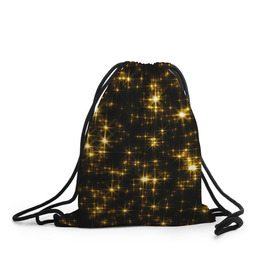 Рюкзак-мешок 3D с принтом Золотые звёзды в Белгороде, 100% полиэстер | плотность ткани — 200 г/м2, размер — 35 х 45 см; лямки — толстые шнурки, застежка на шнуровке, без карманов и подкладки | блеск | звёзды | золото | ночь | сияние | темнота | черный