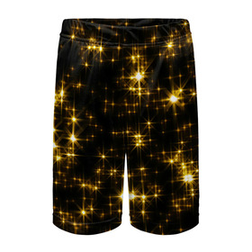 Детские спортивные шорты 3D с принтом Золотые звёзды в Белгороде,  100% полиэстер
 | пояс оформлен широкой мягкой резинкой, ткань тянется
 | блеск | звёзды | золото | ночь | сияние | темнота | черный