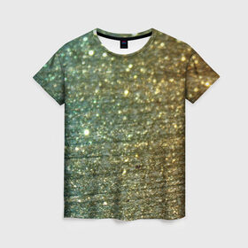 Женская футболка 3D с принтом Бирюзовый блеск в Белгороде, 100% полиэфир ( синтетическое хлопкоподобное полотно) | прямой крой, круглый вырез горловины, длина до линии бедер | бирюзовый | блеск | блестящая пыль | зелёный | стразы