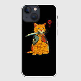 Чехол для iPhone 13 mini с принтом Котик в Белгороде,  |  | животное | зверь | катана | кот | котейка | котик | котэ | лайки | лапка | мем | мемы | милый кот | мяу | неон | нож | отпечаток | след