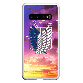 Чехол для Samsung Galaxy S10 с принтом Wings of freedom в Белгороде, Силикон | Область печати: задняя сторона чехла, без боковых панелей | Тематика изображения на принте: anime | attack on titan | chosa heidan | levi | manga | scouting legion | shingeki no kyojin | wings of freedom | wings of liberty | аккерман | аниме | анимэ | атака титанов | вторжение гигантов | крылья свободы | леви | лого атака титанов | манга | разве