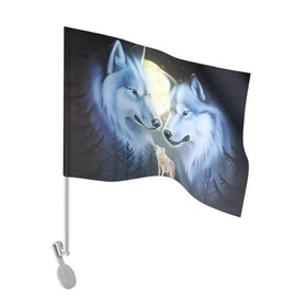 Флаг для автомобиля с принтом ВОЛК В НОЧИ(D) в Белгороде, 100% полиэстер | Размер: 30*21 см | wolf | волк | волки | волчица | животные | одинокий волк