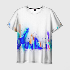 Мужская футболка 3D с принтом КРАСКИ В НЕОНЕ в Белгороде, 100% полиэфир | прямой крой, круглый вырез горловины, длина до линии бедер | watercolor | абстракция красок | акварель | брызги красок | живопись | краска | потертость красок | текстуры