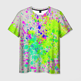 Мужская футболка 3D с принтом КИСЛОТНЫЕ БРЫЗГИ в Белгороде, 100% полиэфир | прямой крой, круглый вырез горловины, длина до линии бедер | watercolor | абстракция красок | акварель | брызги красок | живопись | краска | потертость красок | текстуры