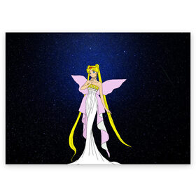 Поздравительная открытка с принтом Принцесса Серенити в Белгороде, 100% бумага | плотность бумаги 280 г/м2, матовая, на обратной стороне линовка и место для марки
 | Тематика изображения на принте: bunny | luna | princess | sailormoon | serenity | stars | tsukino | usagi | wings | ангел | девушка | детские | звездная | звезды | королева | корона | космические | крылья | луна | любовь | малышка | радуга | сейлормун | токио | усаги