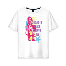 Женская футболка хлопок Oversize с принтом Wonder Woman в Белгороде, 100% хлопок | свободный крой, круглый ворот, спущенный рукав, длина до линии бедер
 | justice league movie | vdpartat | wonder woman | лига справедливости | супер герои | чудо женщина