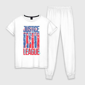 Женская пижама хлопок с принтом Justice League в Белгороде, 100% хлопок | брюки и футболка прямого кроя, без карманов, на брюках мягкая резинка на поясе и по низу штанин | aquaman | batman | cyborg | flash | justice league movie (2017) | superman | vdpartat | wonder woman | аквамен | бетмен | лига справедливости | супермен | флеш | чудо женщина