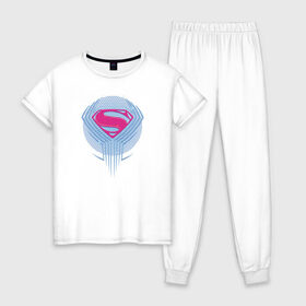 Женская пижама хлопок с принтом Superman в Белгороде, 100% хлопок | брюки и футболка прямого кроя, без карманов, на брюках мягкая резинка на поясе и по низу штанин | justice league movie (2017) | superman | vdpartat | знак | лига справедливости | логотип | супермен