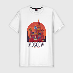 Мужская футболка премиум с принтом Moscow Москва в Белгороде, 92% хлопок, 8% лайкра | приталенный силуэт, круглый вырез ворота, длина до линии бедра, короткий рукав | basil | church | city | kremlin | moscow | russia | saint | st basil church | symbol | василия блаженного | город | города | достопримечательности | достопримечательность | красная площадь | кремль | москва | отдых | россия | символ