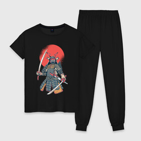 Женская пижама хлопок с принтом Samurai в Белгороде, 100% хлопок | брюки и футболка прямого кроя, без карманов, на брюках мягкая резинка на поясе и по низу штанин | akira | empire | ghost of tsushima | japan | japanese | jin sakai | kurosava | kurosawa | mongol | samurai | верность | дзин сакай | империя | куросава | монголы | монгольская | призрак | призраки | самурай | тсусимы | хан | ханство | хотун