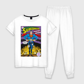 Женская пижама хлопок с принтом Clark Kent в Белгороде, 100% хлопок | брюки и футболка прямого кроя, без карманов, на брюках мягкая резинка на поясе и по низу штанин | man | steel | superman | vdzajul | супермен | супермэн