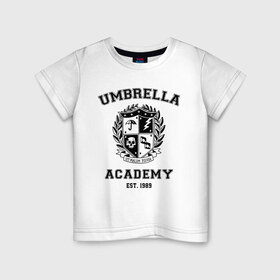 Детская футболка хлопок с принтом The Umbrella Academy в Белгороде, 100% хлопок | круглый вырез горловины, полуприлегающий силуэт, длина до линии бедер | the umbrella academy | umbrella | академия амбрелла | амбрелла | герб | зонтик