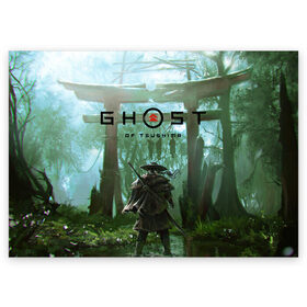 Поздравительная открытка с принтом Ghost of Tsushima в Белгороде, 100% бумага | плотность бумаги 280 г/м2, матовая, на обратной стороне линовка и место для марки
 | Тематика изображения на принте: games | ghost of tsushima | ronin | samurai | игры | призрак цусимы | ронин | самурай