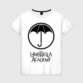 Женская футболка хлопок с принтом Академия Амбрелла в Белгороде, 100% хлопок | прямой крой, круглый вырез горловины, длина до линии бедер, слегка спущенное плечо | the umbrella academy | umbrella | академия амбрелла | амбрелла | герб | зонтик