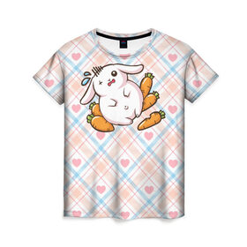 Женская футболка 3D с принтом Зайка обжора в Белгороде, 100% полиэфир ( синтетическое хлопкоподобное полотно) | прямой крой, круглый вырез горловины, длина до линии бедер | веган | вегетарианец | животное | зайцы | зайчик | зайчонок | заяц | кролик | кроль | крольчонок | овощи | пушистик