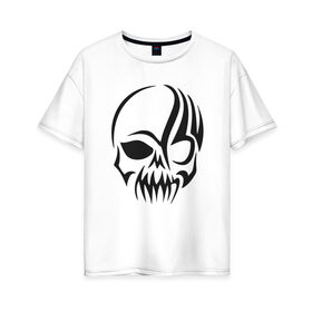 Женская футболка хлопок Oversize с принтом череп в Белгороде, 100% хлопок | свободный крой, круглый ворот, спущенный рукав, длина до линии бедер
 | белый | кости | мертвец | череп | черный