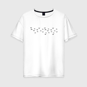 Женская футболка хлопок Oversize с принтом Стая птиц в Белгороде, 100% хлопок | свободный крой, круглый ворот, спущенный рукав, длина до линии бедер
 | flock | гуси | животные | звери | картинки | небо | полет | прикольные | птицы | свобода | стая
