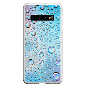 Чехол для Samsung Galaxy S10 с принтом Капли голубой роса стекло вода в Белгороде, Силикон | Область печати: задняя сторона чехла, без боковых панелей | вода | градиент | для всех | дождь | капли | летний | на каждый день | обычный | окно | поверхность | повседневный | размытость | роса | стекло