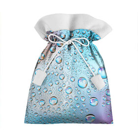 Подарочный 3D мешок с принтом Капли голубой роса стекло вода в Белгороде, 100% полиэстер | Размер: 29*39 см | вода | градиент | для всех | дождь | капли | летний | на каждый день | обычный | окно | поверхность | повседневный | размытость | роса | стекло