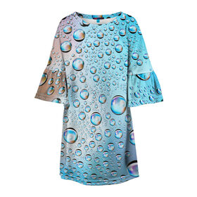 Детское платье 3D с принтом Капли голубой роса стекло вода в Белгороде, 100% полиэстер | прямой силуэт, чуть расширенный к низу. Круглая горловина, на рукавах — воланы | вода | градиент | для всех | дождь | капли | летний | на каждый день | обычный | окно | поверхность | повседневный | размытость | роса | стекло