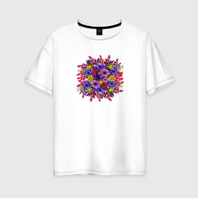 Женская футболка хлопок Oversize с принтом Букет цветов в Белгороде, 100% хлопок | свободный крой, круглый ворот, спущенный рукав, длина до линии бедер
 | букет | венок | весна | картинки | открытка | популярные | прикольные | тренды | цветы