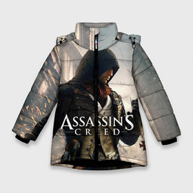 Зимняя куртка для девочек 3D с принтом Assassin`s Creed в Белгороде, ткань верха — 100% полиэстер; подклад — 100% полиэстер, утеплитель — 100% полиэстер. | длина ниже бедра, удлиненная спинка, воротник стойка и отстегивающийся капюшон. Есть боковые карманы с листочкой на кнопках, утяжки по низу изделия и внутренний карман на молнии. 

Предусмотрены светоотражающий принт на спинке, радужный светоотражающий элемент на пуллере молнии и на резинке для утяжки. | asasins | slayer | асасин | ассасин крид | ассассин | тамплиеры