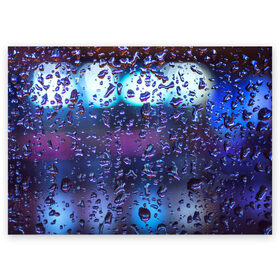 Поздравительная открытка с принтом Капли на стекле макро в Белгороде, 100% бумага | плотность бумаги 280 г/м2, матовая, на обратной стороне линовка и место для марки
 | брызги | вода | градиент | дождь | капли | макро | поверхность | повседневный | роса | стекло | текстура