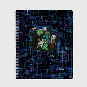 Тетрадь с принтом Minecraft Майнкрафт в Белгороде, 100% бумага | 48 листов, плотность листов — 60 г/м2, плотность картонной обложки — 250 г/м2. Листы скреплены сбоку удобной пружинной спиралью. Уголки страниц и обложки скругленные. Цвет линий — светло-серый
 | craft | creeper | game | mine | minecraft | pixel | roblox | блоки | грифер | игры | квадраты | компьютерная игра | крипер | маинкрафт | майн | майнкравт | майнкрафт | маркус перссон | пиксель | роблокс | шахта