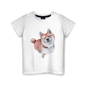 Детская футболка хлопок с принтом Акита в Белгороде, 100% хлопок | круглый вырез горловины, полуприлегающий силуэт, длина до линии бедер | акита | животные | песокафе | рисунок | собаки