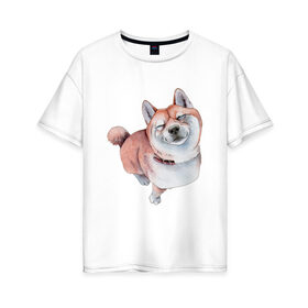Женская футболка хлопок Oversize с принтом Акита в Белгороде, 100% хлопок | свободный крой, круглый ворот, спущенный рукав, длина до линии бедер
 | акита | животные | песокафе | рисунок | собаки