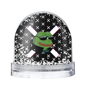 Снежный шар с принтом Pepe в очках EZ в Белгороде, Пластик | Изображение внутри шара печатается на глянцевой фотобумаге с двух сторон | ez | glitch | pepe | pepe frog | pepe в очках | silvername | twitch emout | жабка в очках | крестики