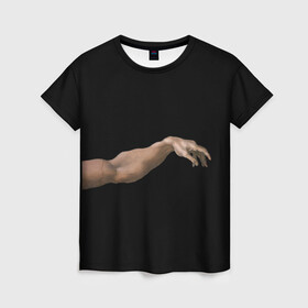 Женская футболка 3D с принтом Сотворение Адама (парная)  в Белгороде, 100% полиэфир ( синтетическое хлопкоподобное полотно) | прямой крой, круглый вырез горловины, длина до линии бедер | для пар | искусство | картина | любовь | парная | парная футболка | руки | сотворение адама | эстетика