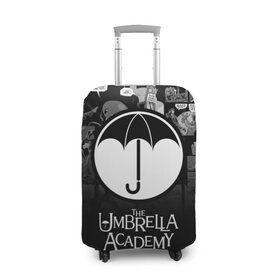 Чехол для чемодана 3D с принтом Академия Амбрелла в Белгороде, 86% полиэфир, 14% спандекс | двустороннее нанесение принта, прорези для ручек и колес | the umbrella academy | umbrella | академия амбрелла | амбрелла | герб | зонтик | комиксы