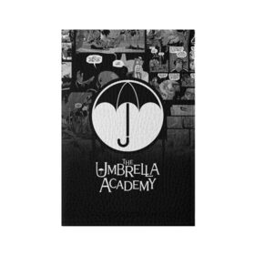 Обложка для паспорта матовая кожа с принтом Академия Амбрелла в Белгороде, натуральная матовая кожа | размер 19,3 х 13,7 см; прозрачные пластиковые крепления | Тематика изображения на принте: the umbrella academy | umbrella | академия амбрелла | амбрелла | герб | зонтик | комиксы