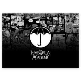 Поздравительная открытка с принтом Академия Амбрелла в Белгороде, 100% бумага | плотность бумаги 280 г/м2, матовая, на обратной стороне линовка и место для марки
 | the umbrella academy | umbrella | академия амбрелла | амбрелла | герб | зонтик | комиксы