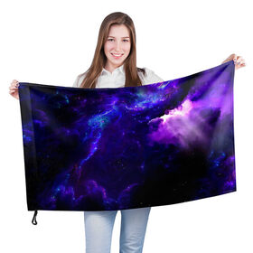 Флаг 3D с принтом Космическое небо в Белгороде, 100% полиэстер | плотность ткани — 95 г/м2, размер — 67 х 109 см. Принт наносится с одной стороны | арт | звёзды | иний | космос | облако | розовый | сияние | тёмный | туманность | фиолоетовый | черный | яркие цвета