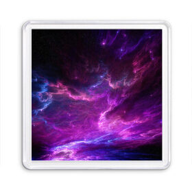 Магнит 55*55 с принтом Космическое небо в Белгороде, Пластик | Размер: 65*65 мм; Размер печати: 55*55 мм | арт | звёзды | космос | облако | розовый | синий | сияние | туманность | фиолетовый | яркие цвета