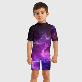 Детский купальный костюм 3D с принтом Космическое небо в Белгороде, Полиэстер 85%, Спандекс 15% | застежка на молнии на спине | арт | звёзды | космос | облако | розовый | синий | сияние | туманность | фиолетовый | яркие цвета